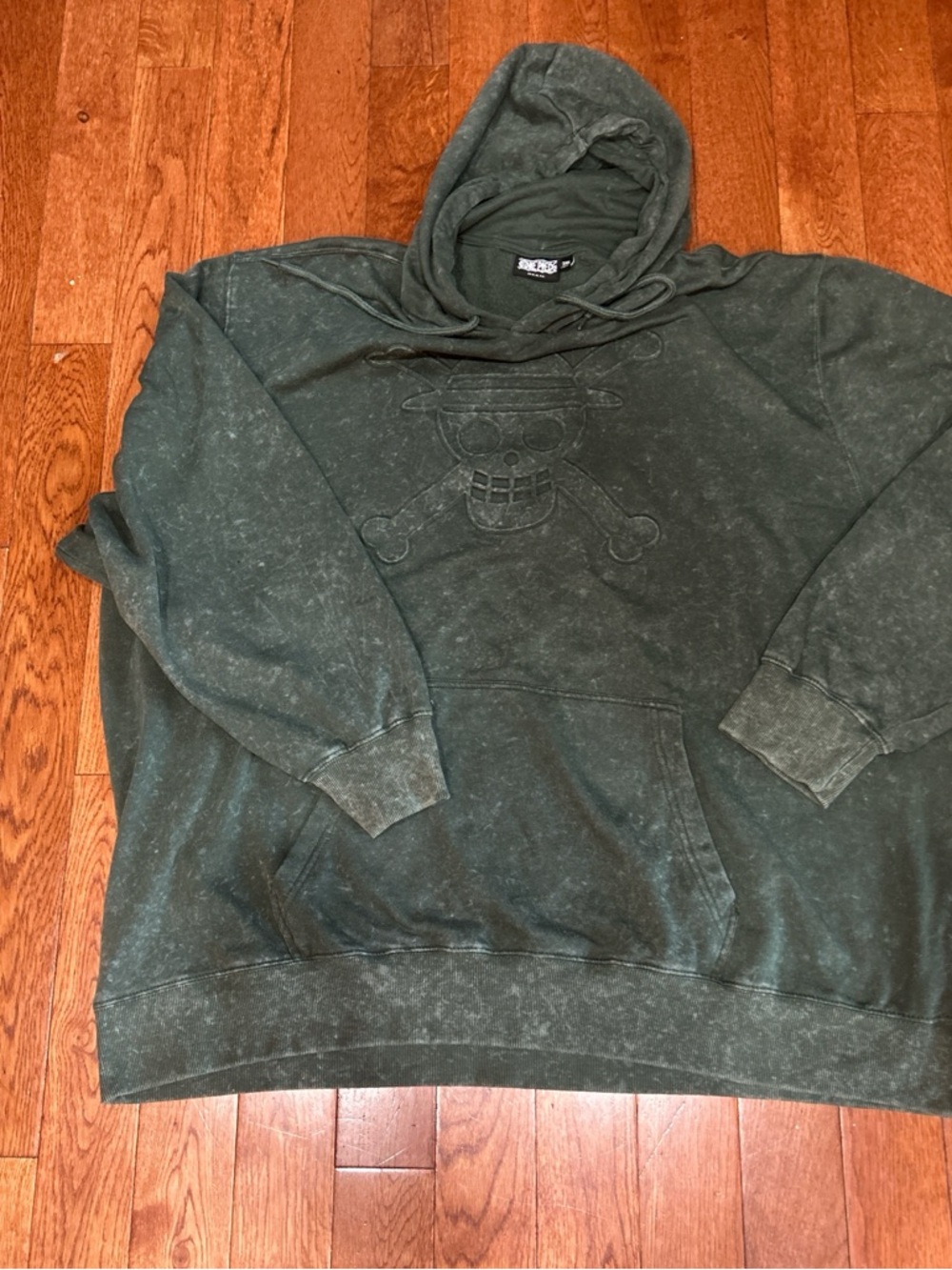 Washed Black Crewneck Hoodie with Embossed Skull Graphic - Picture 3 of 3
